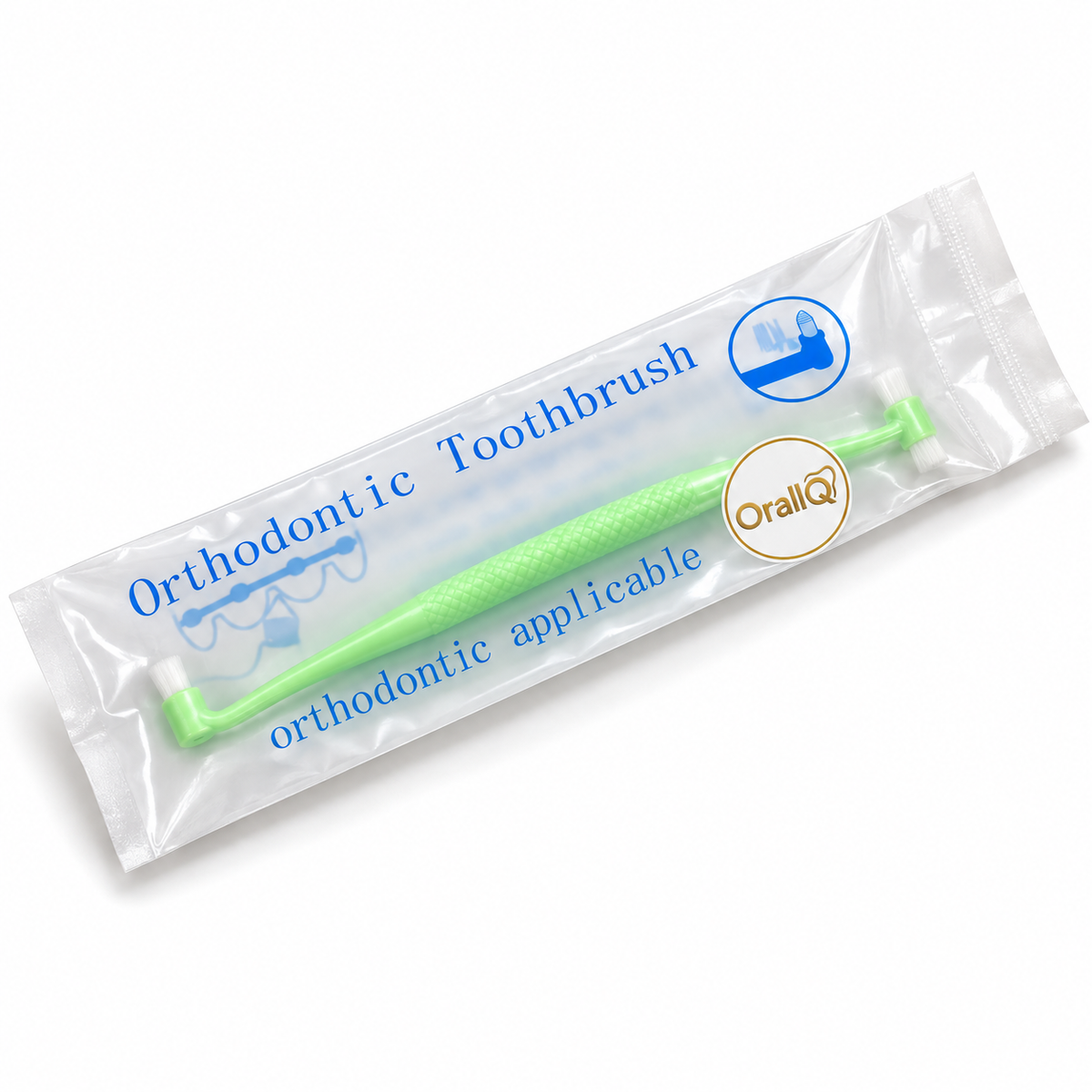 OralIQ Double-Ended Tuft Brush — packaging view on white