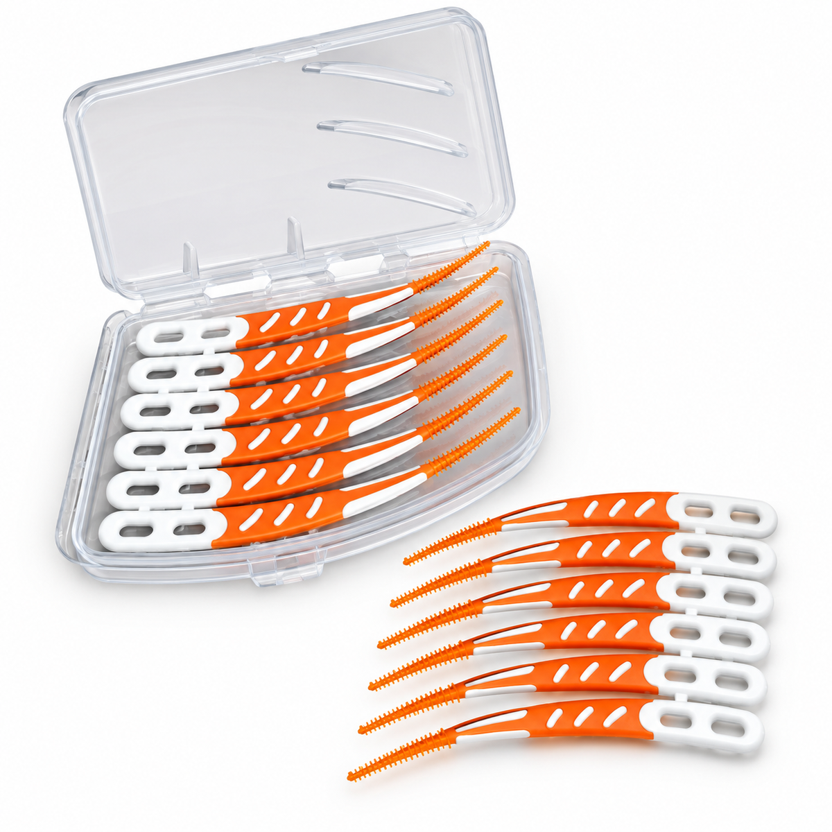OralIQ Silicone Interdental Brushes – Curved (12 Pack) — three-quarter product view on white