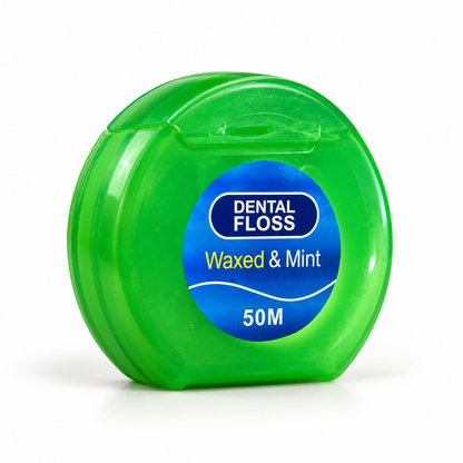 OralIQ Mint Waxed Dental Floss – 50 m — three-quarter product view on white
